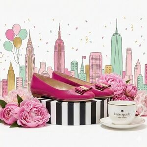 Kate Spade New York Trophy Saffiano Patent Leather Ballet Flats Fuchsia 6.5